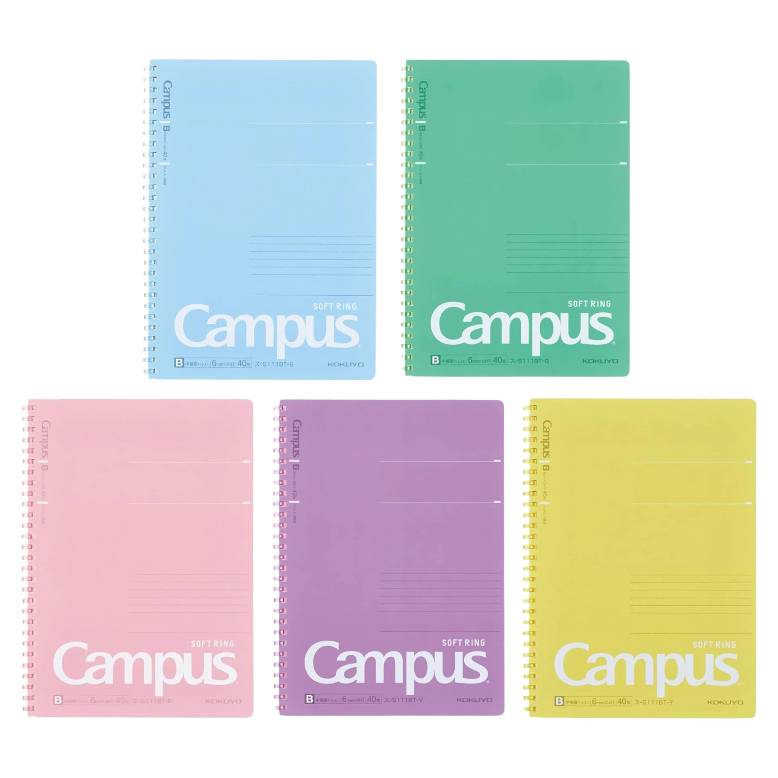 Campus Soft Ring Notebook B5 (Dotted Rule 6mm) - 40 Sheets - 5 Color Set