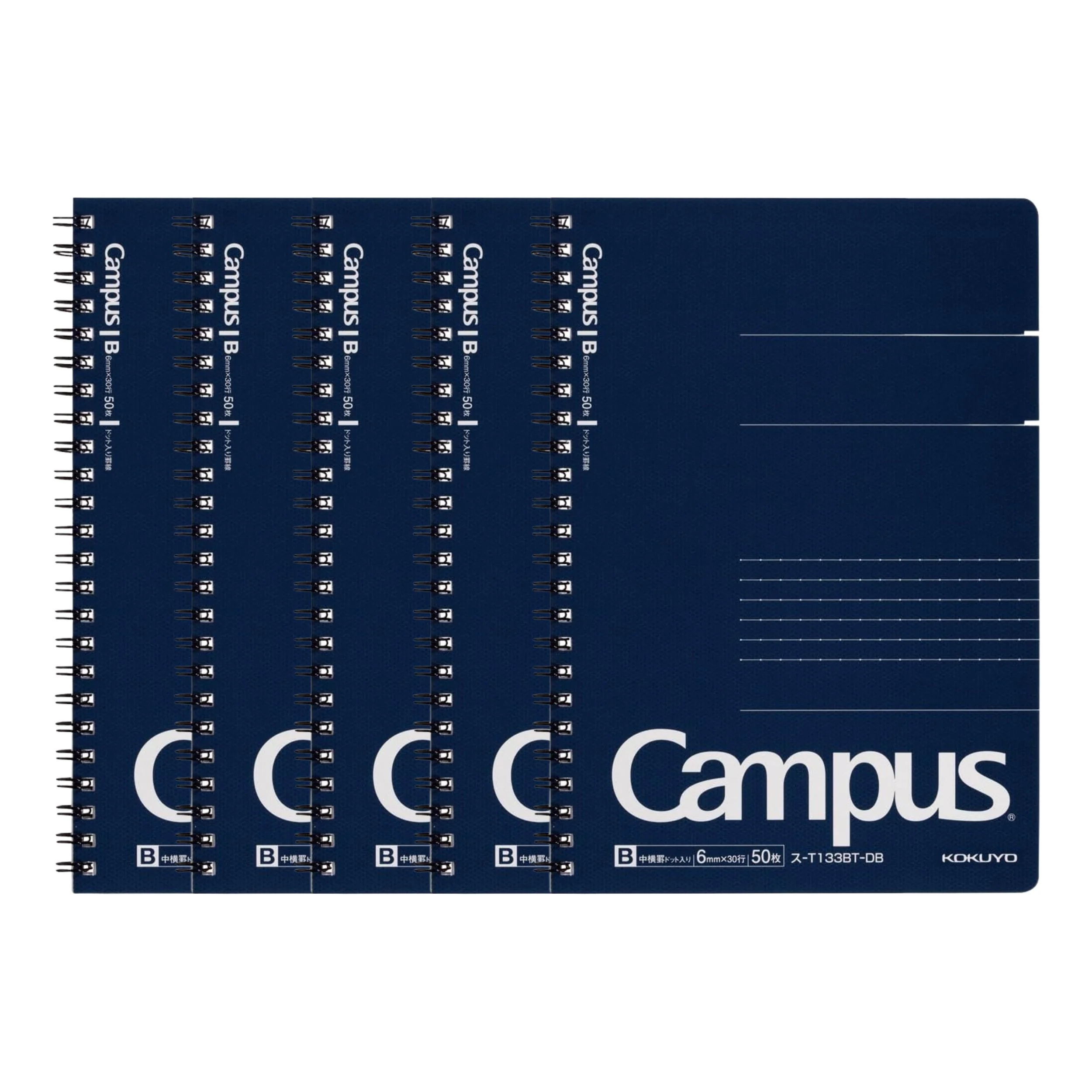 Campus Twin Ring Notebook A5 (Dotted Rule 6mm) Dark Blue - 5 Pack