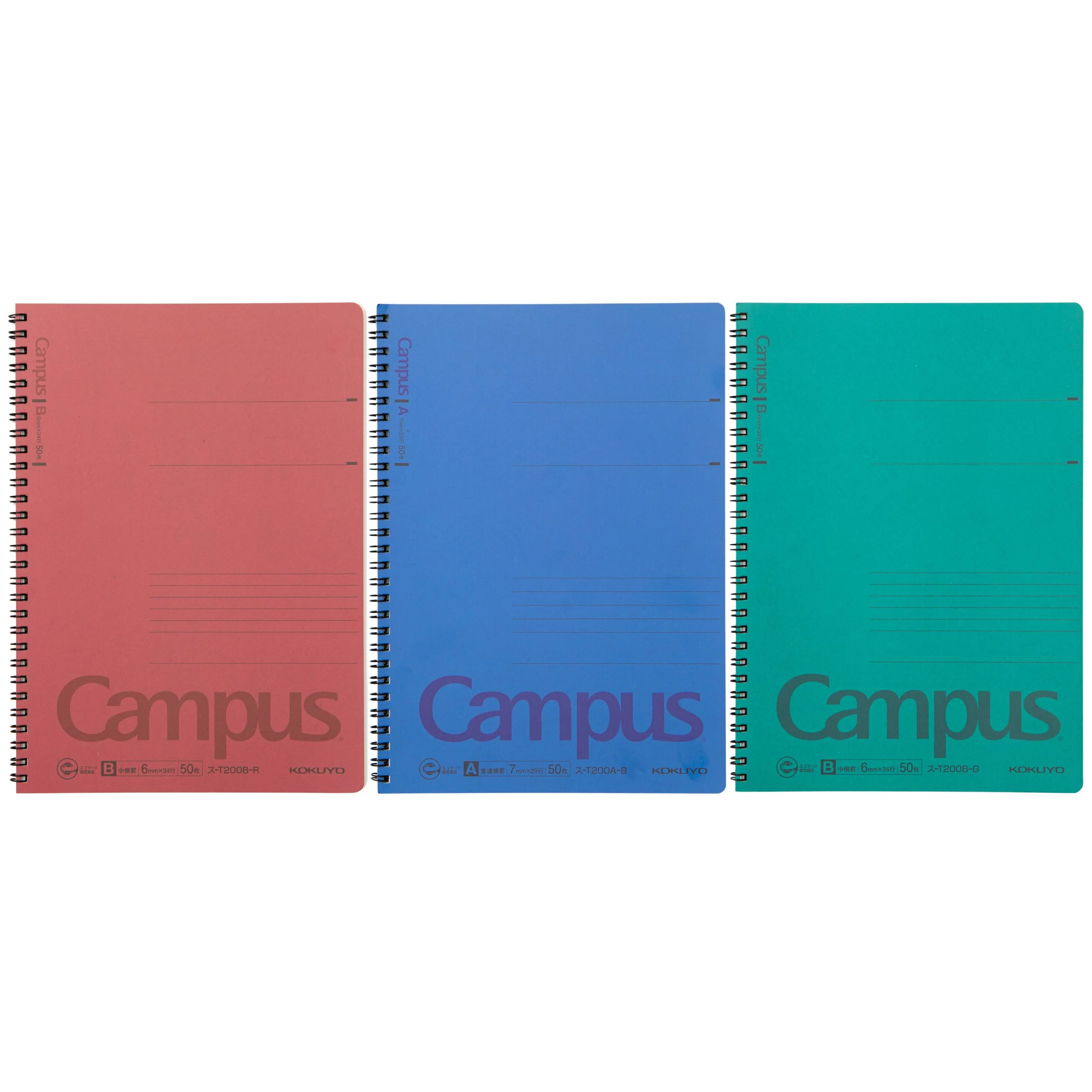 Campus Twin Ring Notebook Semi-B5 (Ruled) - 50 Sheets - 3 Color Set