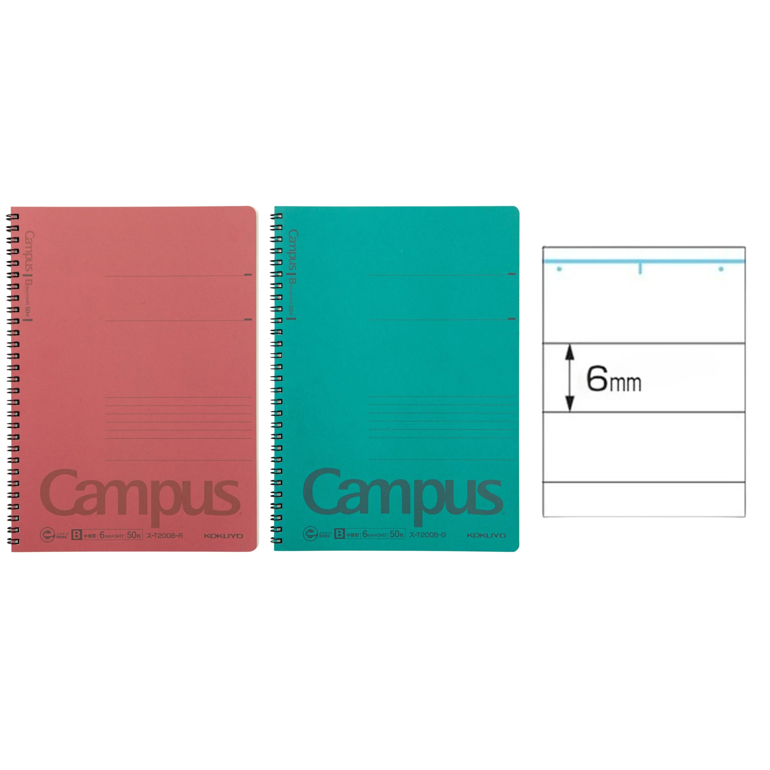 Campus Twin Ring Notebook Semi-B5 (Ruled) - 50 Sheets - 3 Color Set - Image 2