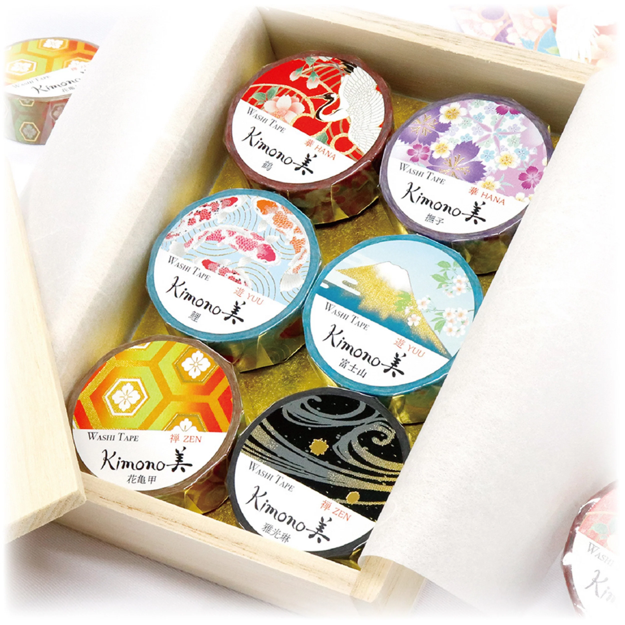 Washi Tapes - Masking Tape Set (6 Rolls in a Paulownia Wood Box) - Kimono-bi
